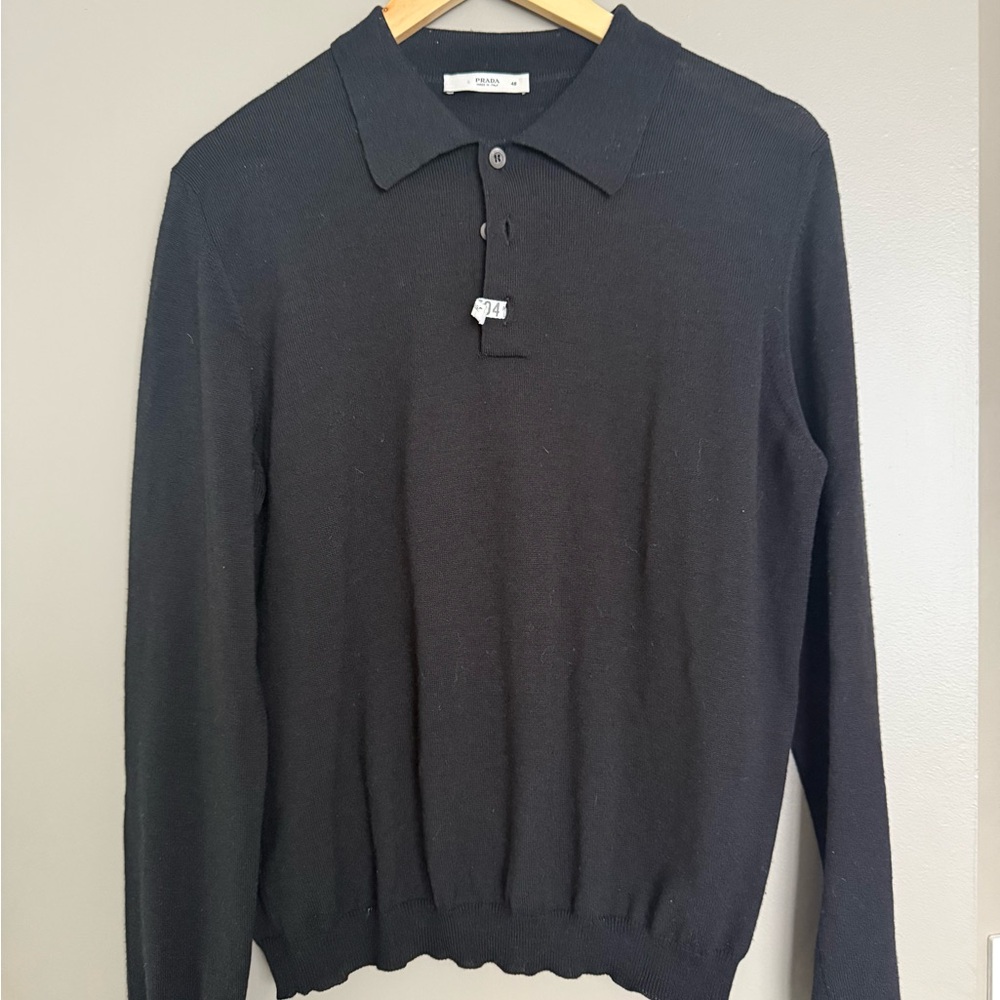 Prada Black Long Sleeve Polo Shirt - Merino Wool